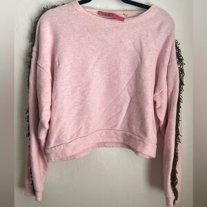 Buru Light Pink Cropped Sweatshirt with army green fringe 💚🩷